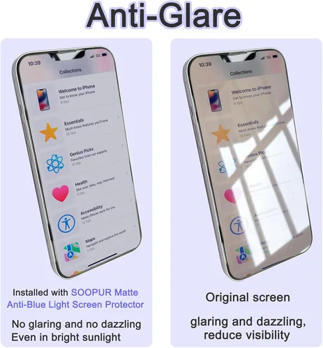 Vista 3 de Paquete de 2 protectores de pantalla mate anti luz azul para iPhone 13 Pro Max/iPhone 14 Plus, antirreflejos, bloqueo de luz azul, protección