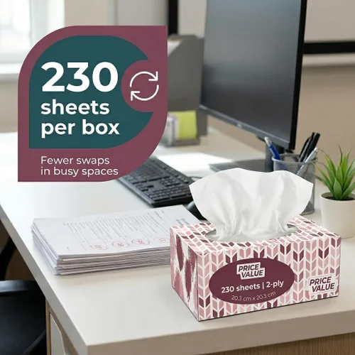 Vista 5 de Price Value Cajas de pañuelos faciales, 230 hojas por caja, 8 cajas. Premium suave, suave y duradero en una caja elegante, 1,840 hojas
