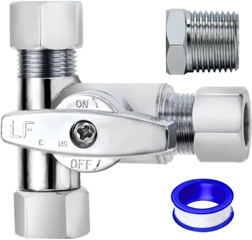 Vista 12 de 1 paquete de válvula de parada angular de latón sin plomo de 3/8 pulgadas Comp FIP x 3/8 pulgadas de compresión MIP válvula recta de agua de cuarto