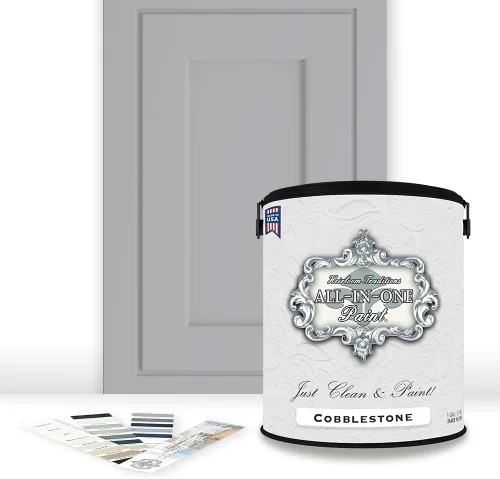 Vista 192 de Pintura TODO EN UNO, Abbey (gris cálido), Muestra de 8oz - Pintura duradera para gabinetes y muebles. Imprimación y capa superior incorporadas,