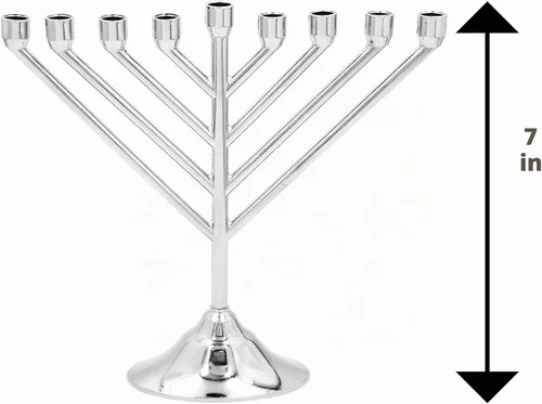 Vista 3 de Menorá de Janucá Rambam Diseño Tamaño Completo de 7 Pulgadas de Altura, Cromo Plateado