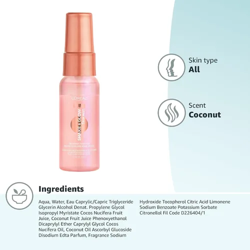 Vista 4 de L'Oréal Paris Maquillaje LUMI Shake and Glow Dew Mist, hidratante y calmante para la cara, prepara y fija, energiza la piel con un impulso saludable