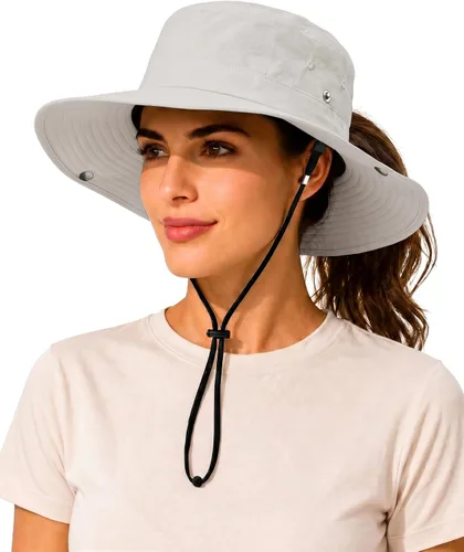 Vista 19 de Sombrero de lluvia impermeable de ala ancha para mujeres y hombres UPF50+ Beige