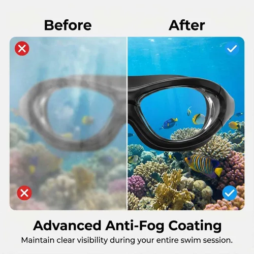Vista 3 de Fliwos Gafas de natación para hombres y mujeres, gafas de natación antivaho con tapones integrados para los oídos, correa ajustable con sello