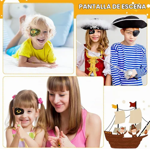 Vista 6 de Panelee Parches adhesivos para los ojos para niños, parche para ojos de pirata de Halloween, material transpirable, bloqueo de luz, algodón, diseños