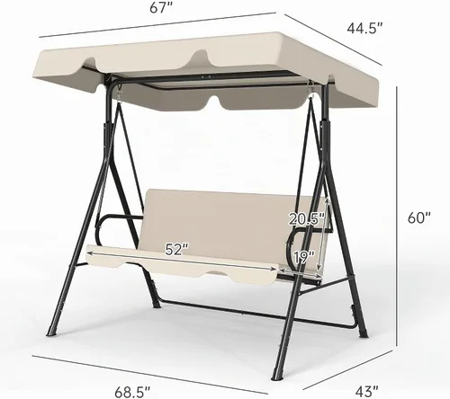 Vista 2 de Murago - Silla de columpio para patio al aire libre con dosel ajustable, columpio para patio al aire libre con soporte resistente para 3 personas