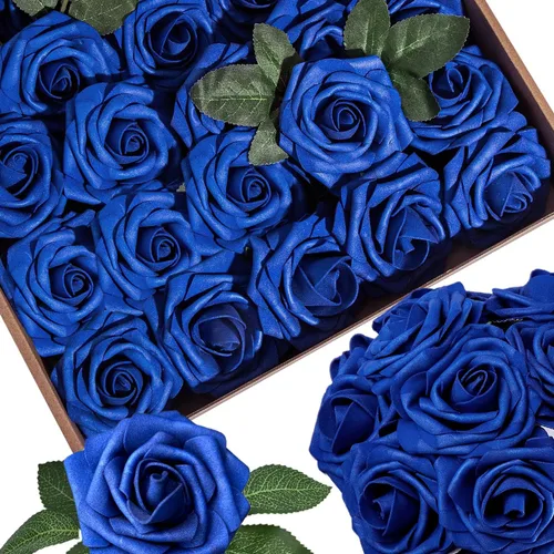 Vista 4 de 25 piezas Flores Artificiales de Espuma Rosas Falsas con Tallos 8 Hojas Rosas Sintéticas de Aspecto Real para Ramos de Boda Centros de Mesa de Negro