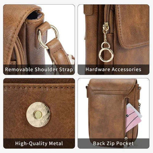 Vista 4 de APHISON Bolsos cruzados pequeños para mujer, a la moda, cartera de cuero para teléfono, monederos para tarjetas, ranuras para tarjetas con correa