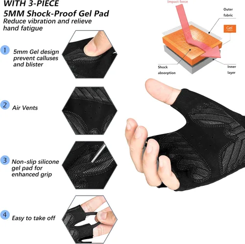 Vista 2 de MOREOK Cycling Gloves Bike Gloves for MenWomen-5MM Gel Pad Half Finger Bicycle Biking Gloves for CyclingWeight LiftingGymMotorcycleRowingOutdoor