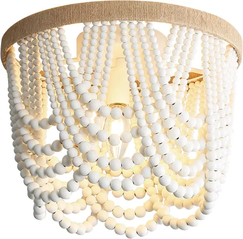 Vista 11 de RyalQ - Lámpara de techo con cuentas de madera negra de 3 luces, candelabro rústico bohemio pequeño, lámpara de techo de decoración vintage
