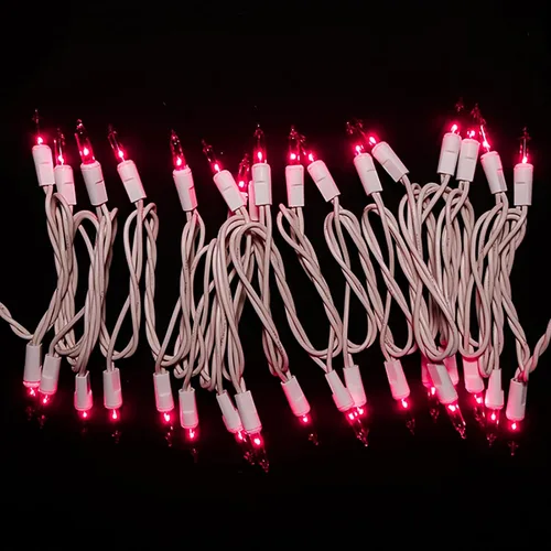 Vista 4 de MULTI-SPARKING Guirnalda de luces de Navidad rosadas, 35 unidades, incandescentes, mini luces de Navidad rosadas para árboles pequeños