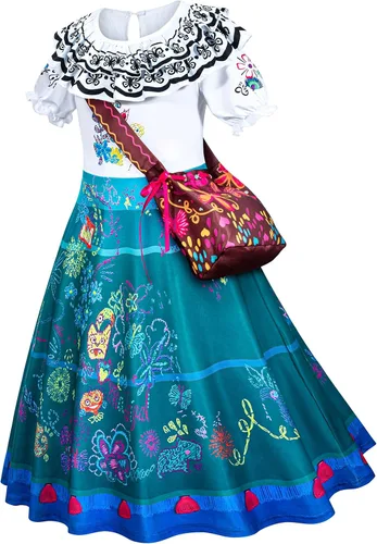 Vista 6 de Princess Dress for Girls Birthday Halloween Dress Up with Bag Glasses Earrings
