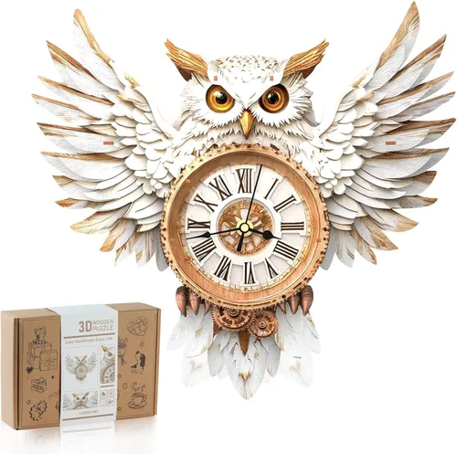 Vista 11 de Rompecabezas de madera 3D para adultos, rompecabezas 3D reloj bulldog (con péndulo) 32 piezas, rompecabezas de madera para principiantes