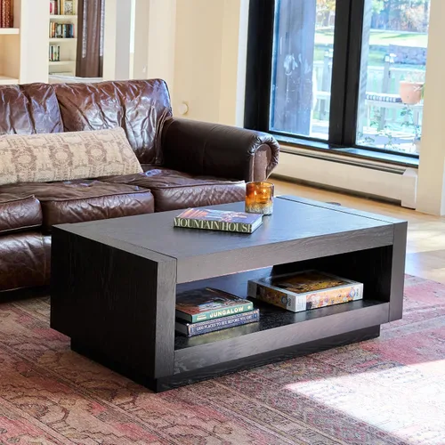Vista 4 de Maven Lane Artemis Mesa de Café – Mesa Rectangular de 45 cm con Almacenamiento – Madera Sólida Negra – Ideal para Sala de Estar y Salón