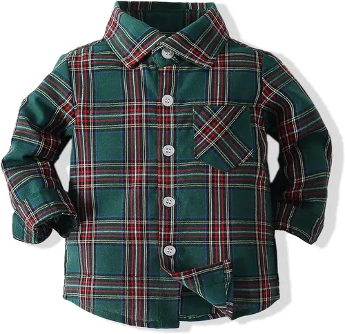 Vista 3 de Conjunto de trajes de caballero de manga larga a cuadros para niños
