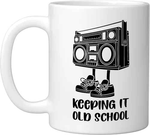 Vista 9 de Keeping It Old School 80s 90s Retro Cassette Radio Ceramic Mug, Orange/White