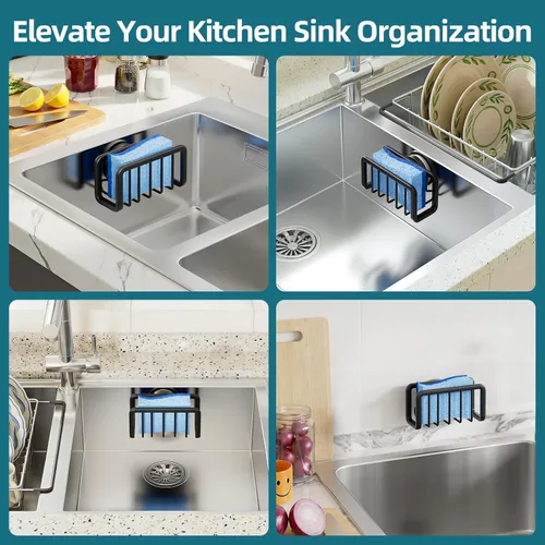 Vista 6 de TAILI Organizador de fregadero con ventosa fuerte, soporte de esponja para organizador de fregadero de cocina, soporte de esponja de aluminio