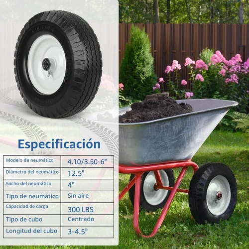 Vista 6 de GICOOL 4.10/3.50-6 Flat Free Tire and Wheel, 12'' Solid Replacement Wheel