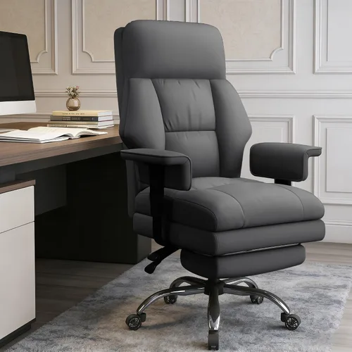 Vista 8 de Silla de oficina ejecutiva con ruedas, sillas de escritorio ergonómicas de piel sintética con reposapiés, respaldo alto, sillas