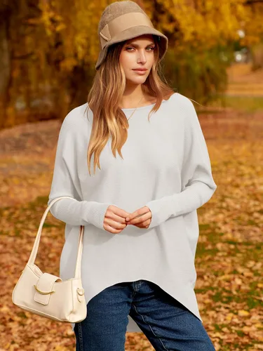 Vista 8 de Caracilia Women Boat Neck Batwing Long Sleeve 2024 Fall Oversized Ribbed Knit Pullover Sweaters Baggy Jumper Tunic Tops