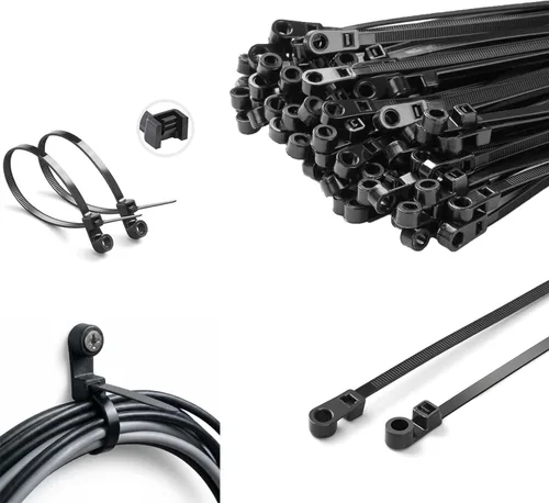 Vista 7 de Bridas para cables con orificios para tornillos, bridas de cremallera negras de 8 pulgadas, resistencia a la tracción de 75 libras, resistente a