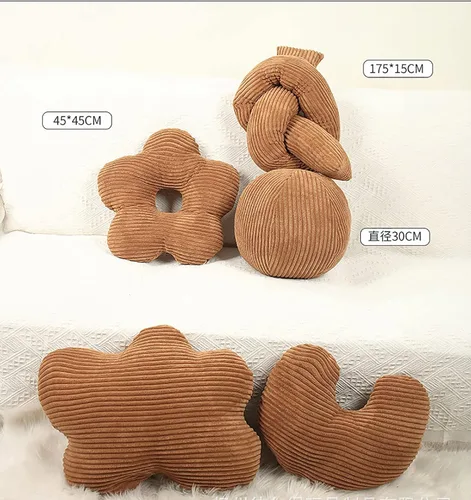 Vista 4 de Almohada de estilo nórdico suave con forma geométrica. Almohada de flores, almohadas de nube. La almohada. Cojín, cojín. Pelota, Marrón
