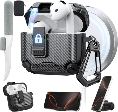 Vista 18 de Maxjoy Funda protectora para AirPods 4 2024, funda protectora para AirPods de 4ª generación con bloqueo automático, compatible con MagSafe, Verde