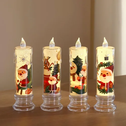 Vista 4 de Juego de 4 velas navideñas sin llama, 5.12 pulgadas de alto, velas LED de Navidad con efecto de llama 3D, luces navideñas vintage que funcionan