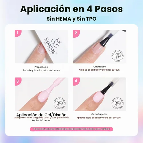 Vista 6 de Beetles - Kit de esmalte de uñas de gel con luz UV, 54 piezas, 32 colores A - Multicolor-32-54