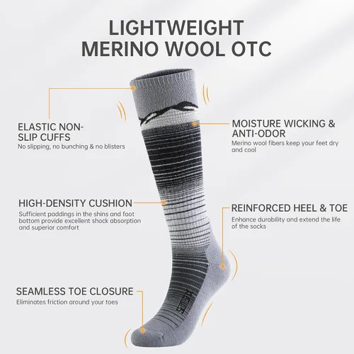 Vista 4 de SAMSOX 2 pares de calcetines de esquí de lana merina, fabricados en Estados Unidos, ligeros con cojín específico, calcetines de esquí para hombres