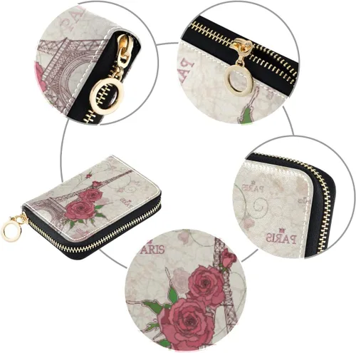 Vista 3 de MOYYO Funda de cuero con cremallera para tarjetas de crédito RFID para mujeres y niñas