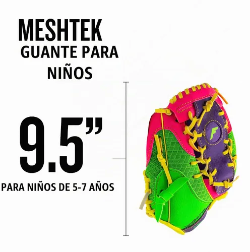 Vista 5 de Franklin Sports Guantes Meshtek + pelota para niños Púrpura/Rosa/Amarillo