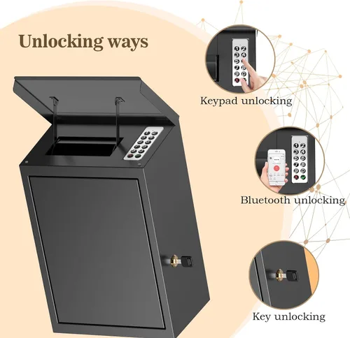 Vista 6 de WeHere Caja de llaves con cerradura inteligente para montaje en pared exterior, caja de devolución de llaves para automóvil, diseño antirrobo e
