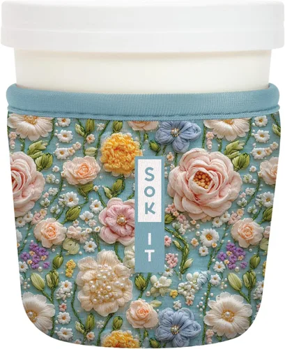 Vista 54 de Sok It IceCreamSok - Funda de neopreno aislada (flores abstractas, pintas de helado cónicas)