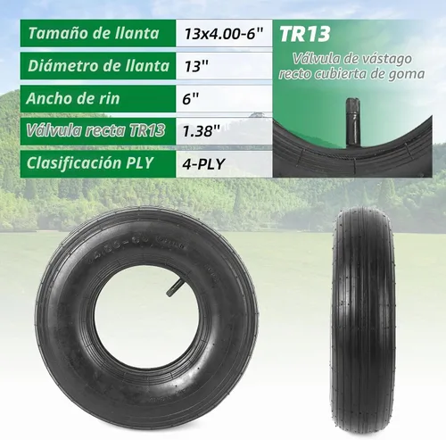 Vista 3 de Juego de 2 conjuntos de neumáticos neumáticos de repuesto 4.00-6 y cámaras de aire - Neumáticos y tubos universales de 13" compatibles