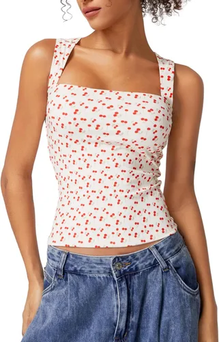 Vista 35 de QINSEN Camisetas básicas ajustadas de doble capa con cuello cuadrado para mujer Castaño