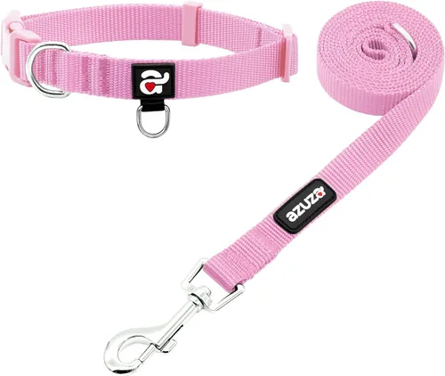 Vista 6 de azuza Juego de collar y correa de nailon para perro, correa de estilo básico fuerte y duradera con gancho para collar fácil de usar, disponible