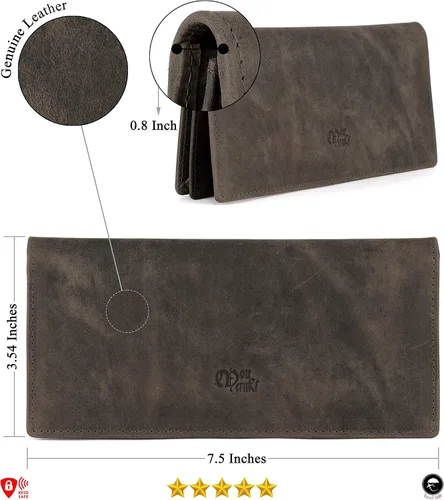 Vista 4 de Mou Meraki Cartera larga plegable de piel auténtica para hombre con bloqueo RFID