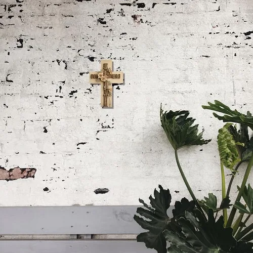 Vista 3 de Imahoocool Placa de madera para colgar en la pared, diseño rústico de madera con cruces, arte de pared para puerta delantera, hogar, cocina, granja