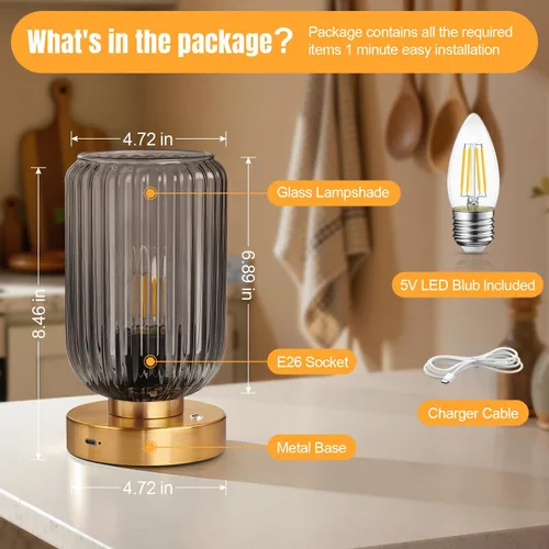 Vista 8 de LigthRound Touch Table Lamp for Bedroom, Cordless Bedside Small Table Lamp, Dimmable Rechargeable Battery Operated Lamp for Nightstand, Bedside