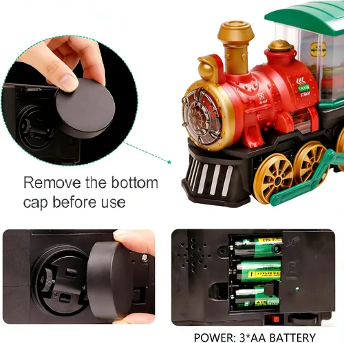Vista 2 de Juguete eléctrico de tren de vapor para niños pequeños de 3 a 5 años, camión Bump and Go con locomotora de vapor, humo, luz y sonido, rotación