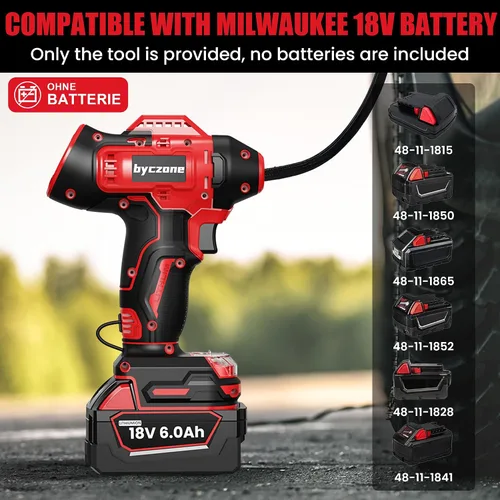 Vista 2 de Inflador de neumáticos compatible con batería MILWAUKEE de 18 V máximo, compresor de aire inalámbrico de 160 PSI con medidor de presión digital LCD
