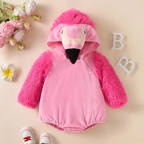Vista 2 de Liangchengmei Mameluco unisex de franela para bebé, niña y niño, disfraz de animal con capucha, traje de dibujos animados