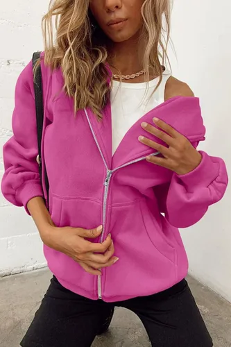 Vista 5 de Trendy Queen - Sudaderas con capucha Y2K con cremallera para mujer, de manga larga, para otoño, de gran tamaño, casual, con bolsillo