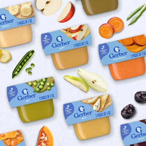 Vista 7 de Gerber Mi primer kit de frutas, puré de plátano, pera y manzana, tarros de 2 onzas, paquete de 2 (set de 6)