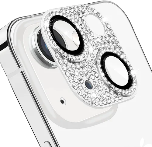 Vista 34 de Protector de lente de cámara para iPhone 13 & iPhone 13 Mini, brillante con diamantes de imitación 3D con purpurina, cubierta de cámara de vidrio