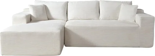 Vista 5 de Container Furniture Direct Ridge - Sofá convertible de pana en forma de L de 2 piezas en caja con almohadas, sofá modular de 3 plazas, muebles