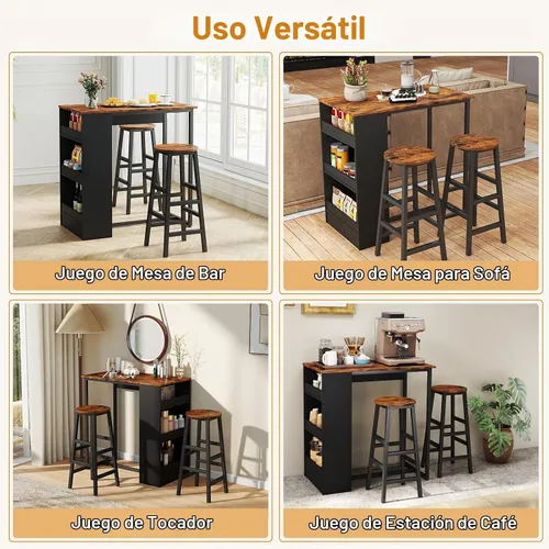 Vista 6 de Giantex Juego de mesa de comedor de 3 piezas, mesa de cocina rectangular de 36 pulgadas y 2 taburetes de bar con estantes de almacenamiento, juego