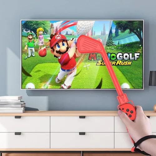 Vista 4 de Golf Culb para Nintendo Switch Joy-Con Controller accesorios deportivos para Mario Golf-Super Rush - Paquete de 2 azul-rojo