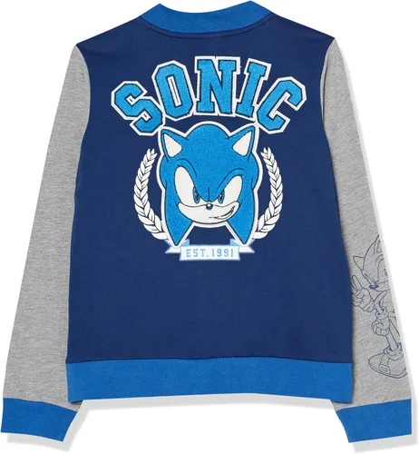 Vista 2 de Sega Boys' Sonic The Hedgehog French Terry Button Up Varsity Bomber Jacket Toddler to Big Kid